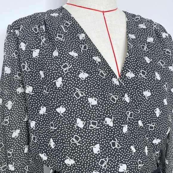 Vintage 80’s Midi Dress Size 40 XL Black Polka Dot West Germany - Picture 4 of 16